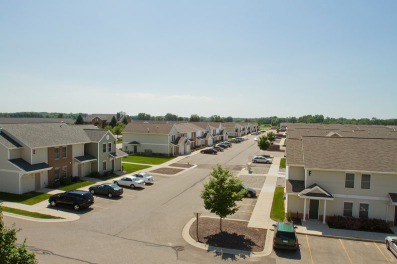Townhomes with parking lot