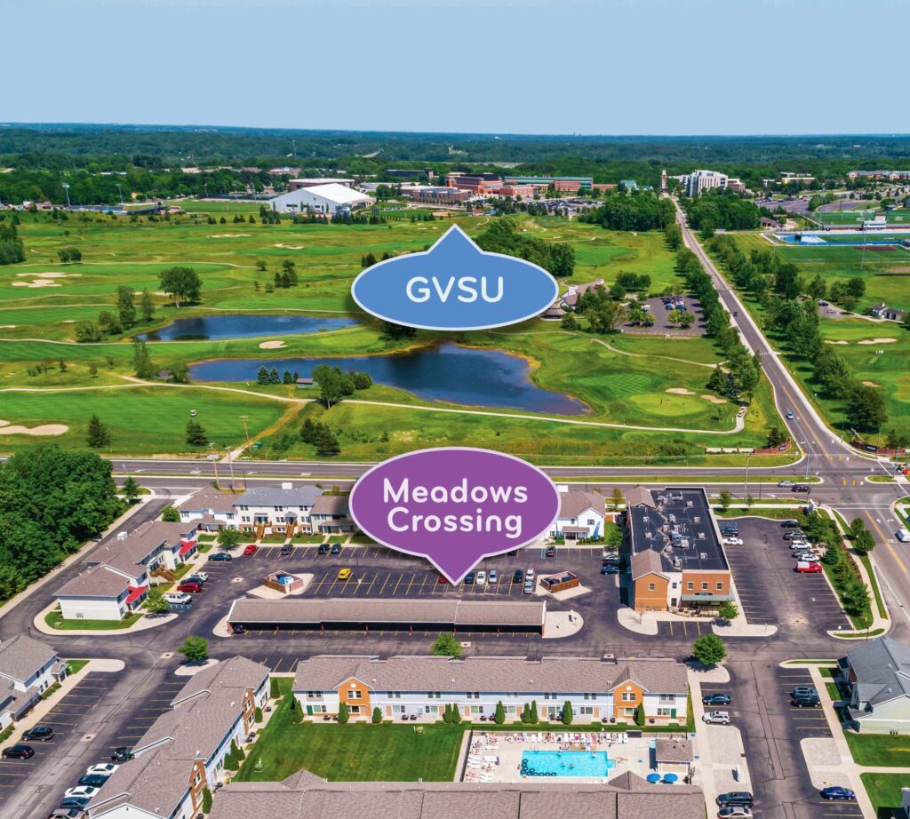 Photo showing close proximity between GVSU and Meadows Crossing