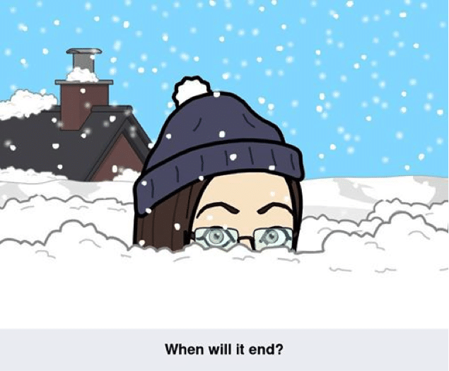 Cartoon person to their nose in snow