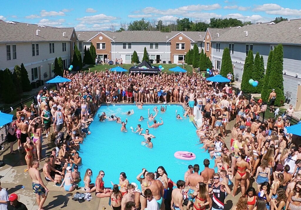 Pool party with lots of young adults