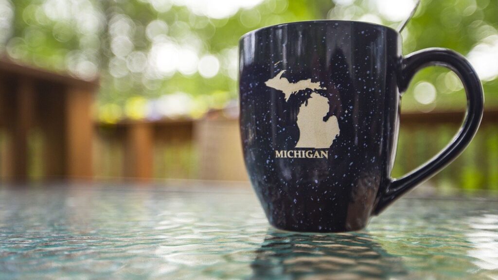 Michigan mug on glass table